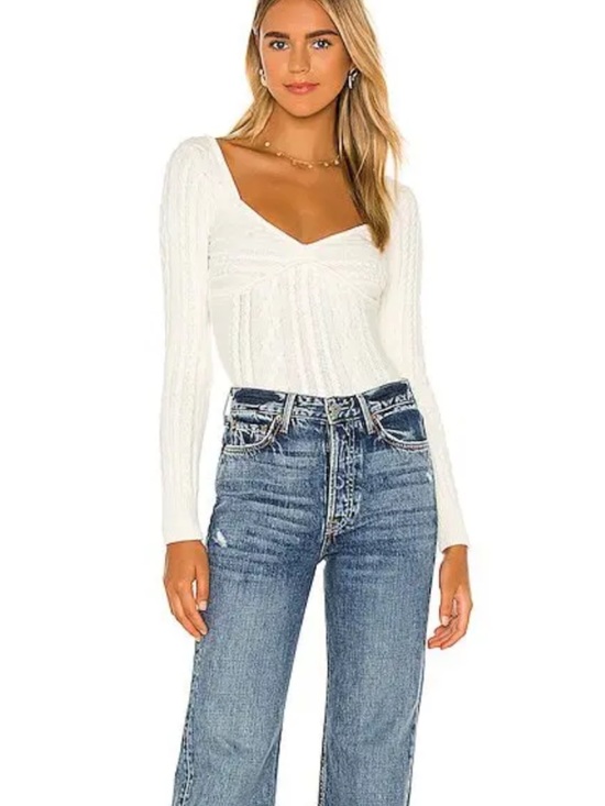 MAJORELLE Sweaters - MAJORELLE Ivory Off-the-Shoulder Cable Knit Sweater